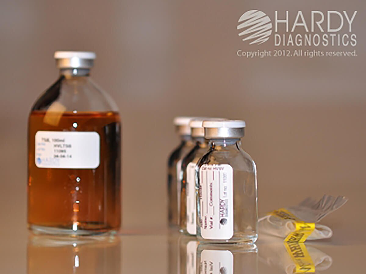 Hardy Diagnostics HardyVal HVL1 employee validation kit with TSB media vial, empty serum vials and Whirl-Pak bag